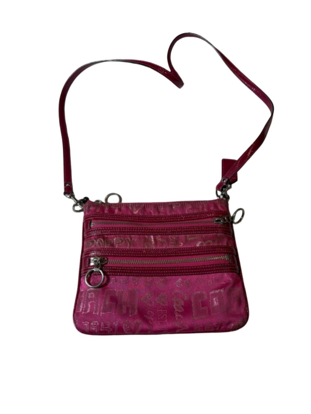 Coach Poppy Pink Metallic Logo Crossbody Bag Double Zip Y2K Purse
